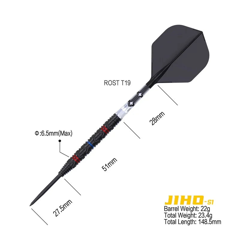 CUESOUL JIHO S1 22g/24g Steel Tip Darts 90% Tungsten Dart Set with Titanium Coated and Unifying ROST T19 Flight