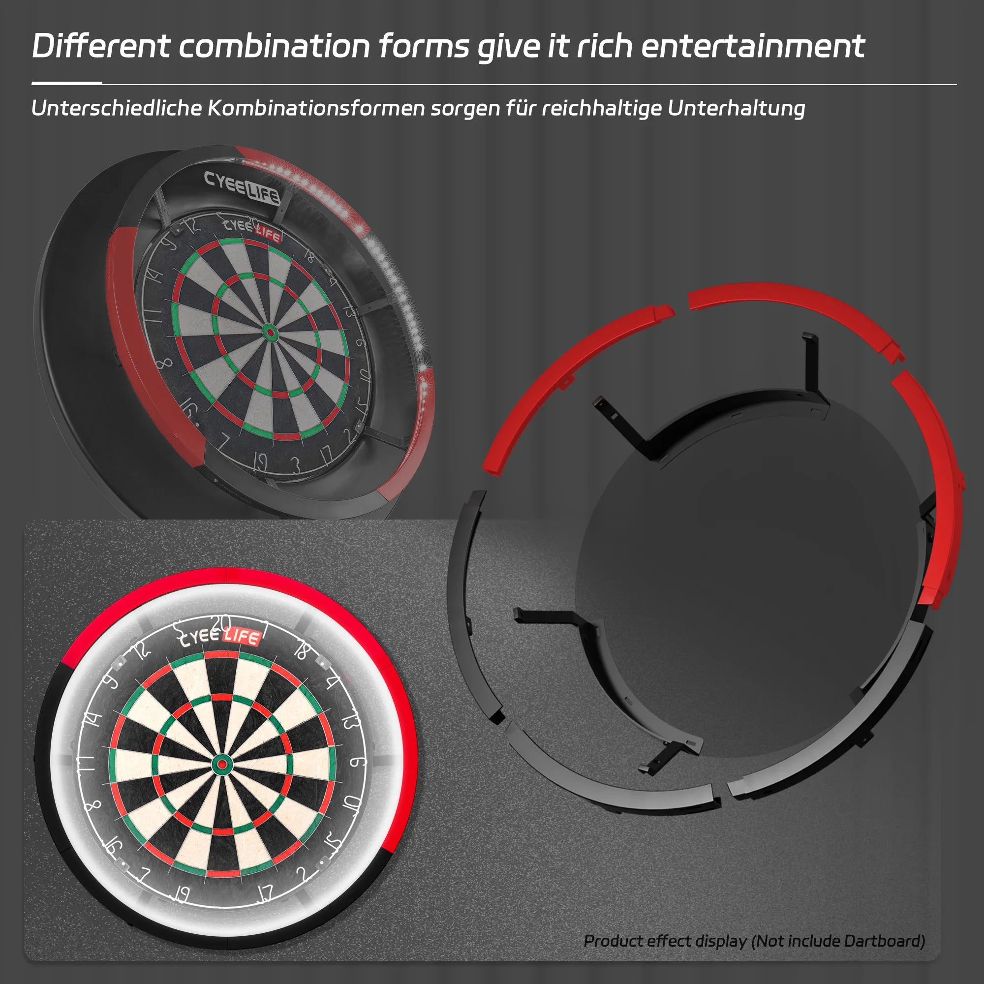 CyeeLife Premium Black & Red LED Dartboard Lighting Ring – 360° Shadow-Free Illumination System